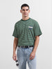Men's Green Relaxed Fit Striped Street Wear T-Shirt