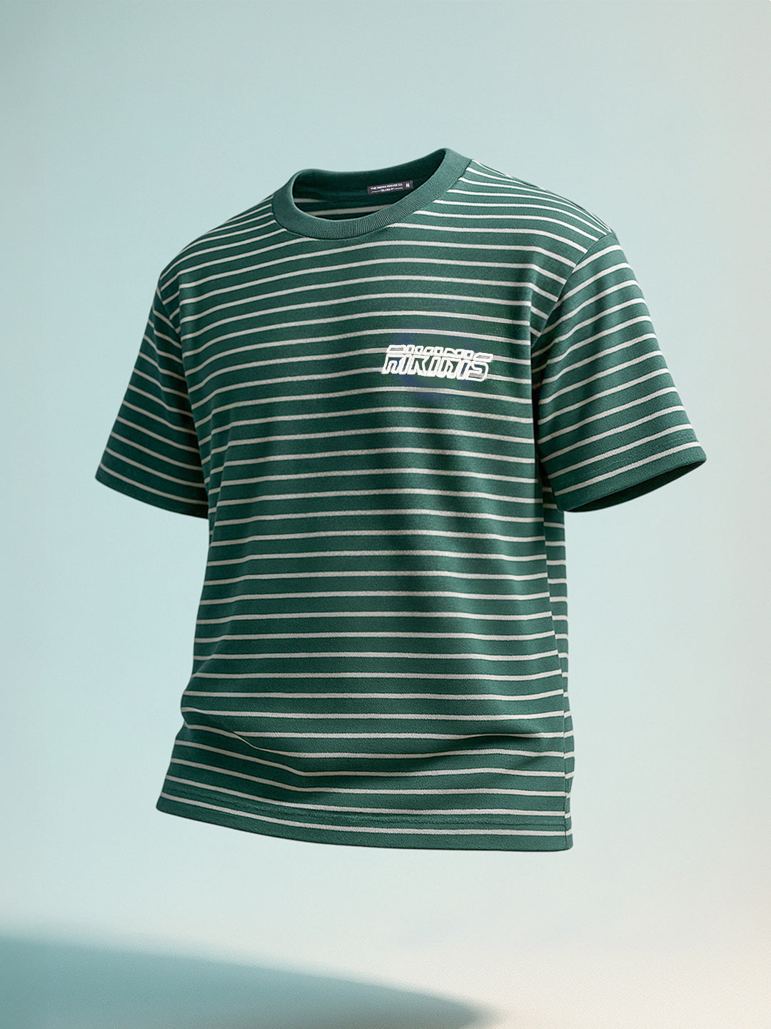 Men's Green Relaxed Fit Striped 240 GSM Street Wear T-Shirt