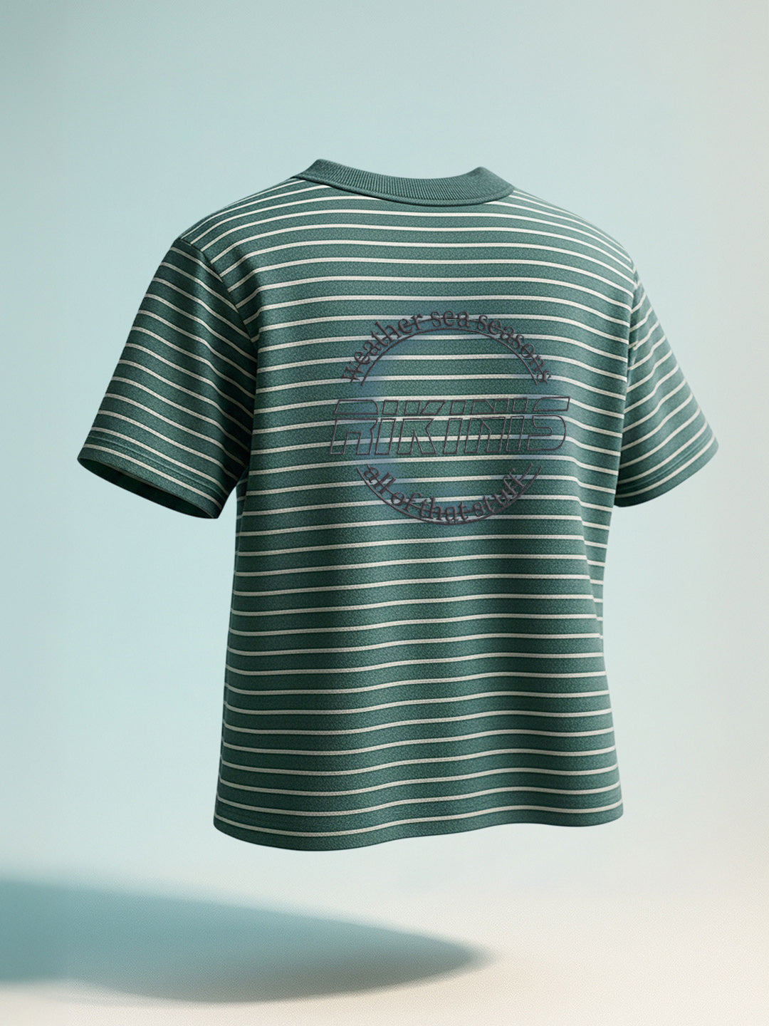 Men's Green Relaxed Fit Striped 240 GSM Street Wear T-Shirt