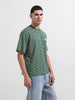 Men's Green Relaxed Fit Striped Street Wear T-Shirt