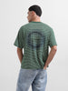 Men's Green Relaxed Fit Striped Street Wear T-Shirt