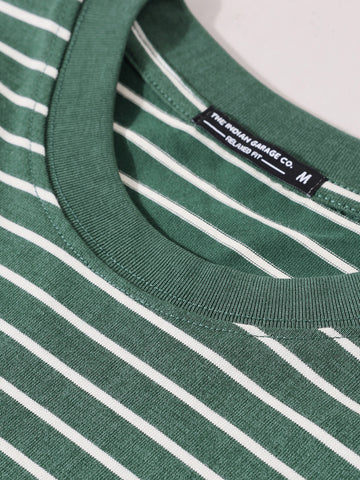 Men's Green Relaxed Fit Striped Street Wear T-Shirt
