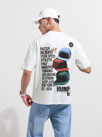 Men's White Relaxed Fit Embroided Street Wear T-Shirt