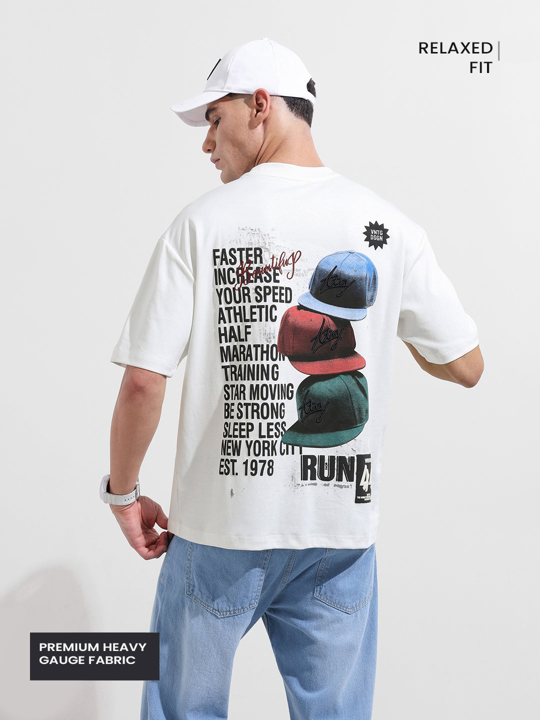 Men's White Relaxed Fit Embroided 240 GSM Street Wear T-Shirt