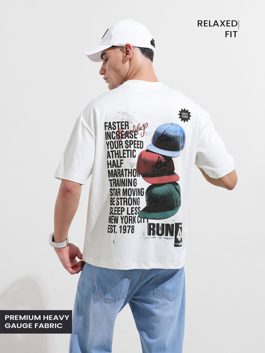 Men's White Relaxed Fit Embroided Street Wear T-Shirt
