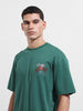 Men's Green Relaxed Fit Embroided Street Wear T-Shirt