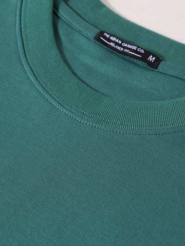 Men's Green Relaxed Fit Embroided Street Wear T-Shirt
