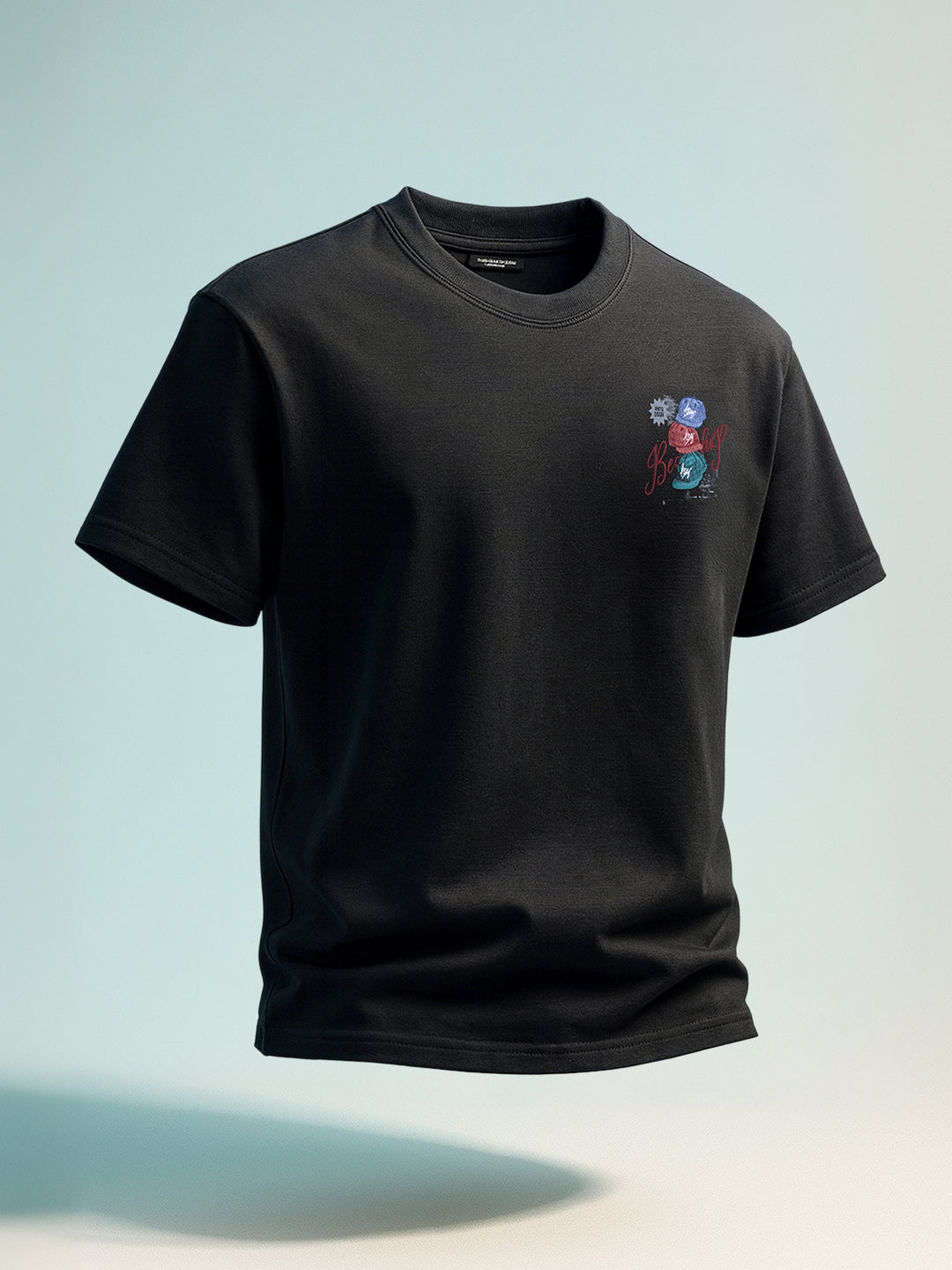 Men's Black Relaxed Fit Embroided 240 GSM Street Wear T-Shirt