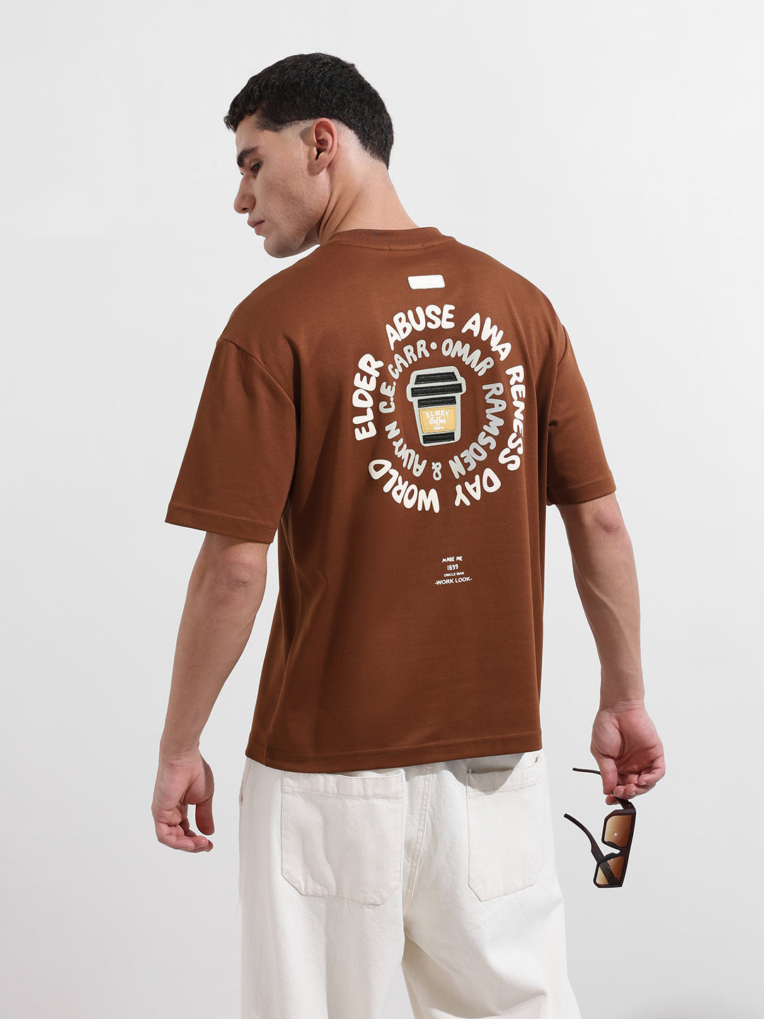 Men's Brown Relaxed Fit Printed Street Wear T-Shirt