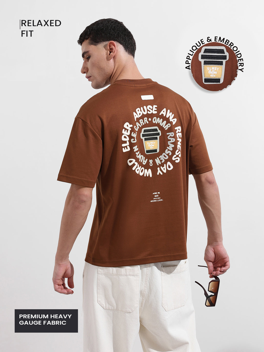 Men's Brown Relaxed Fit Printed Street Wear T-Shirt
