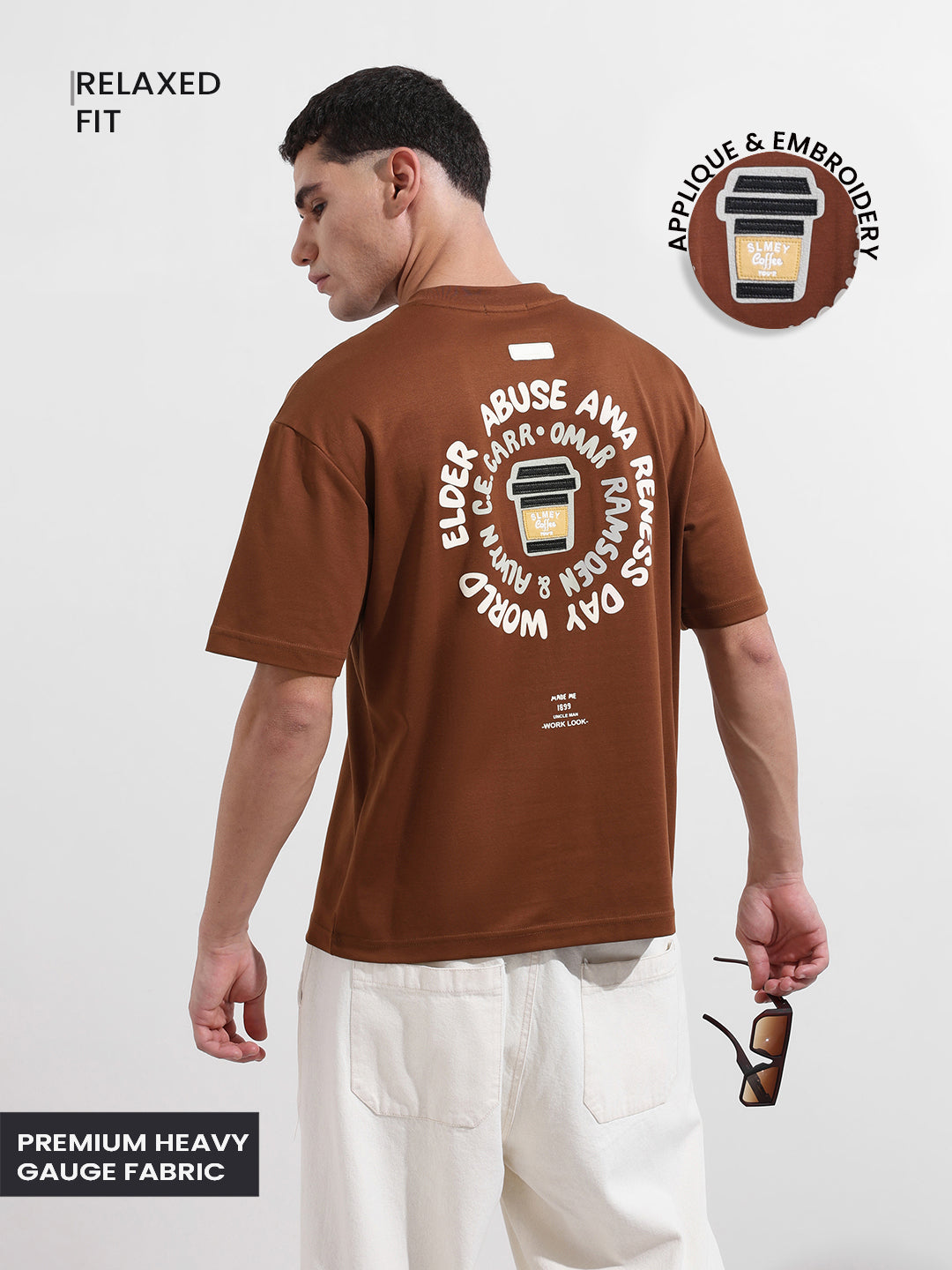 Men's Brown Relaxed Fit Printed Street Wear T-Shirt
