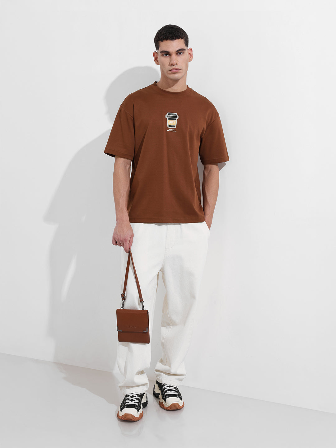 Men's Brown Relaxed Fit Printed Street Wear T-Shirt