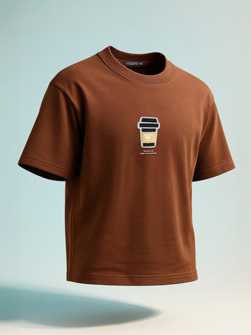 Men's Brown Relaxed Fit Printed 240 GSM Street Wear T-Shirt