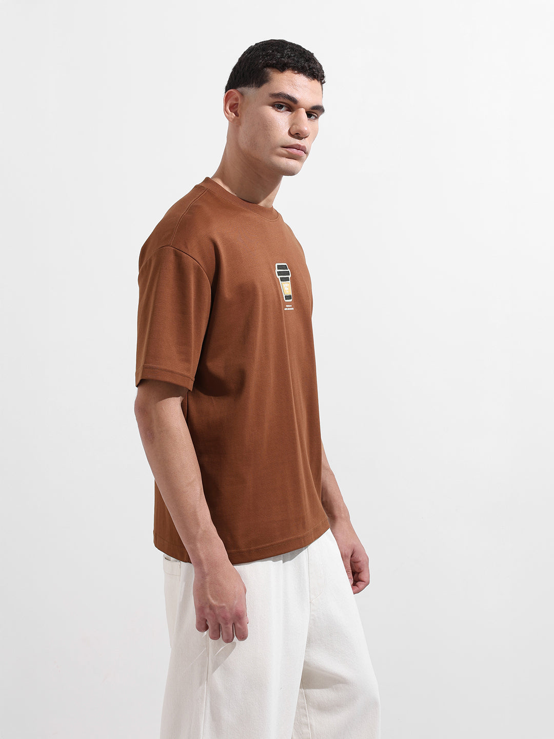 Men's Brown Relaxed Fit Printed Street Wear T-Shirt