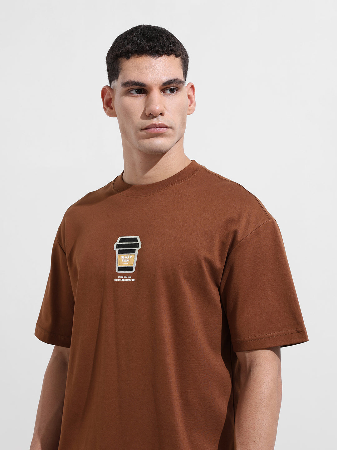 Men's Brown Relaxed Fit Printed Street Wear T-Shirt