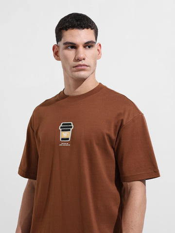 Men's Brown Relaxed Fit Printed Street Wear T-Shirt