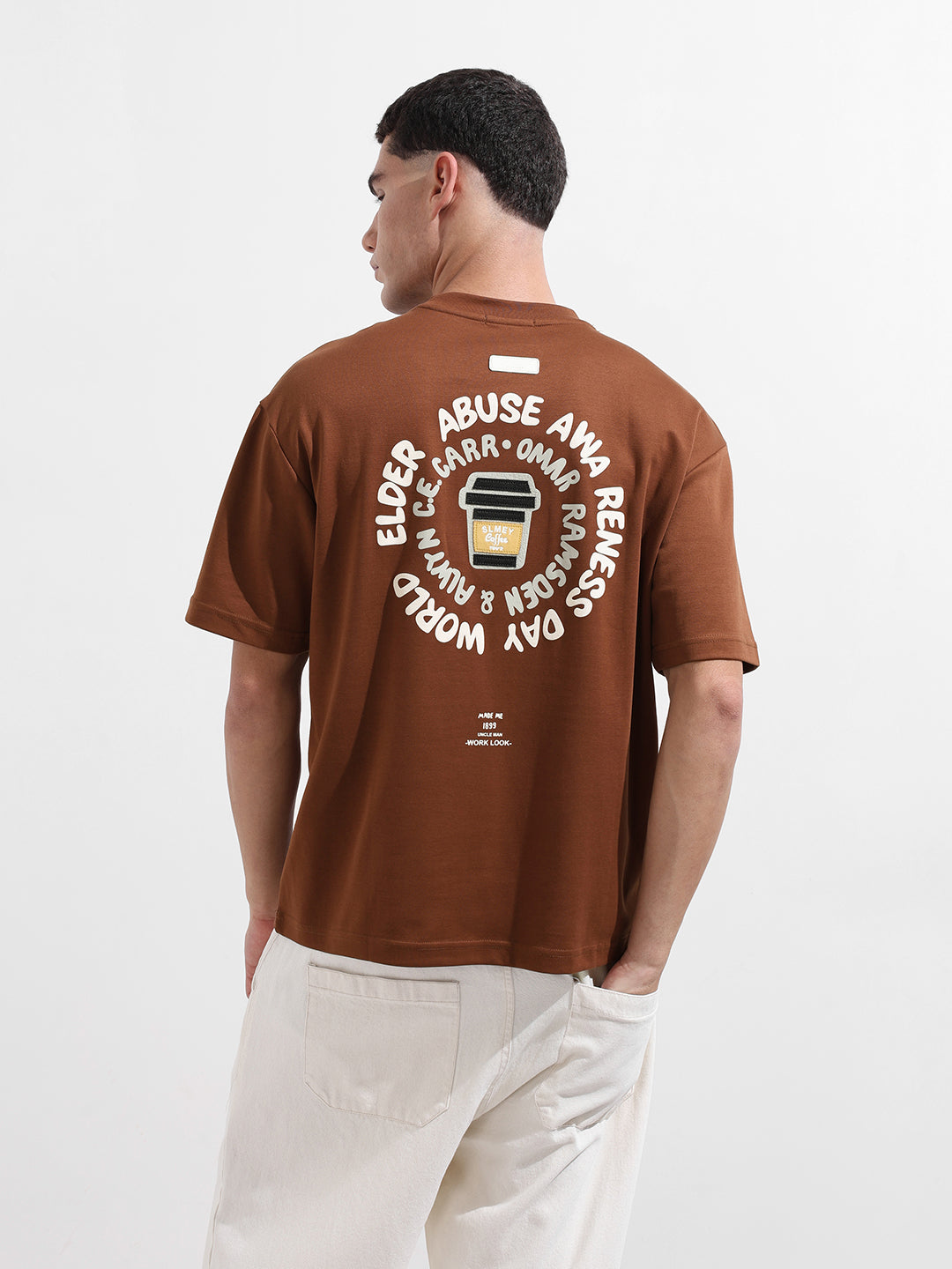 Men's Brown Relaxed Fit Printed Street Wear T-Shirt