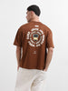 Men's Brown Relaxed Fit Printed Street Wear T-Shirt