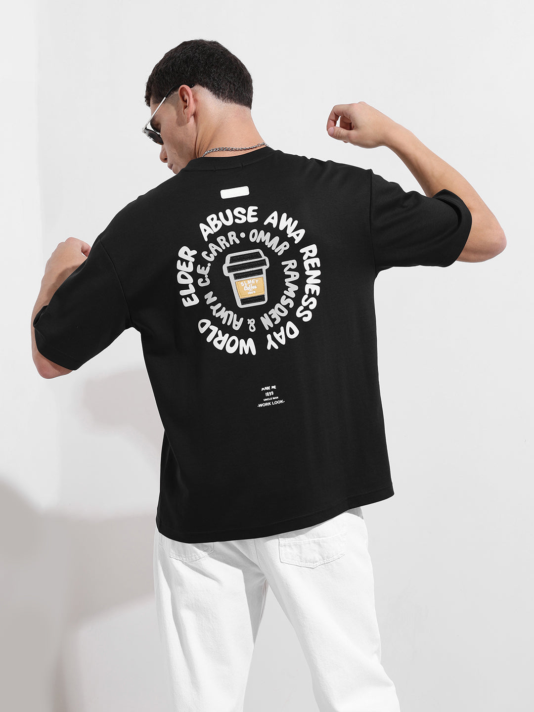 Men's Black Relaxed Fit Printed Street Wear T-Shirt