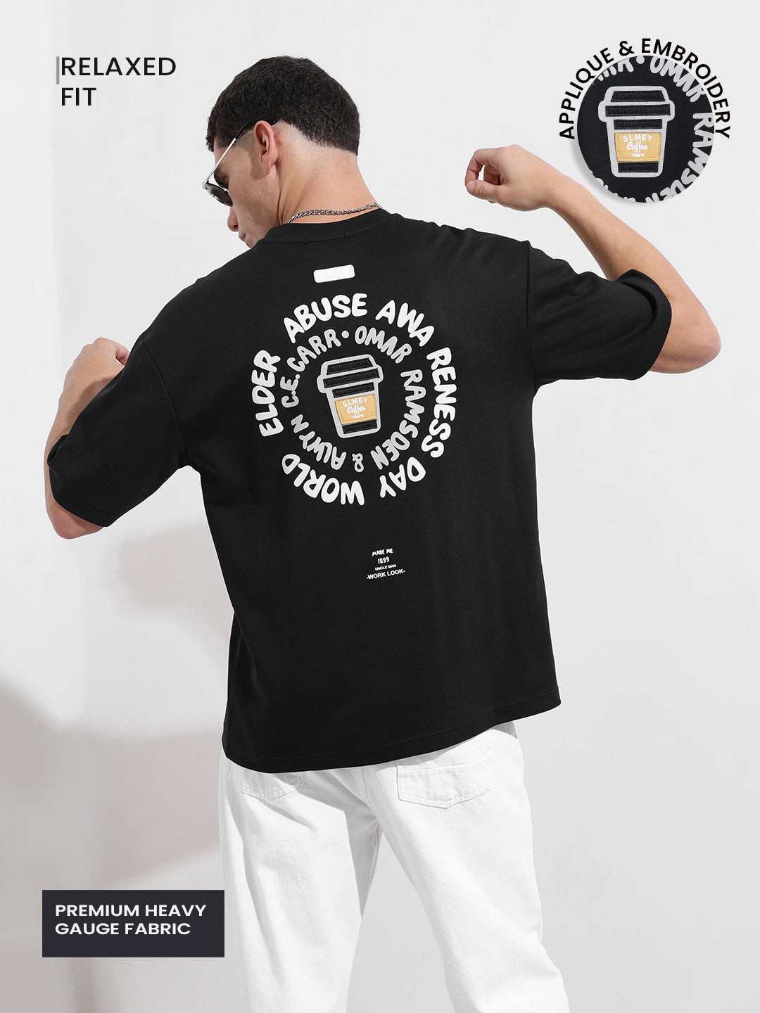 Men's Black Relaxed Fit Printed Street Wear T-Shirt