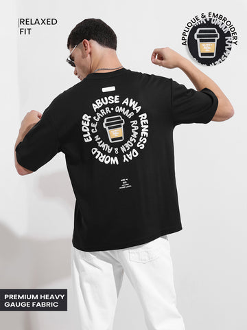 Men's Black Relaxed Fit Printed Street Wear T-Shirt