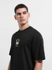 Men's Black Relaxed Fit Printed Street Wear T-Shirt