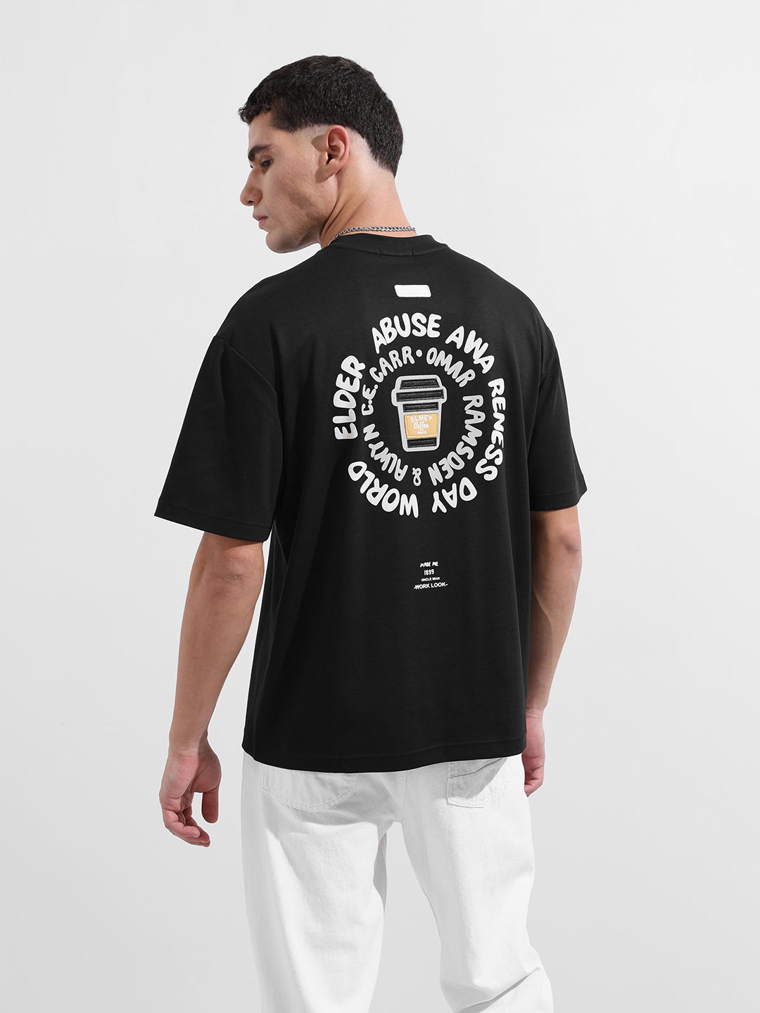 Men's Black Relaxed Fit Printed Street Wear T-Shirt