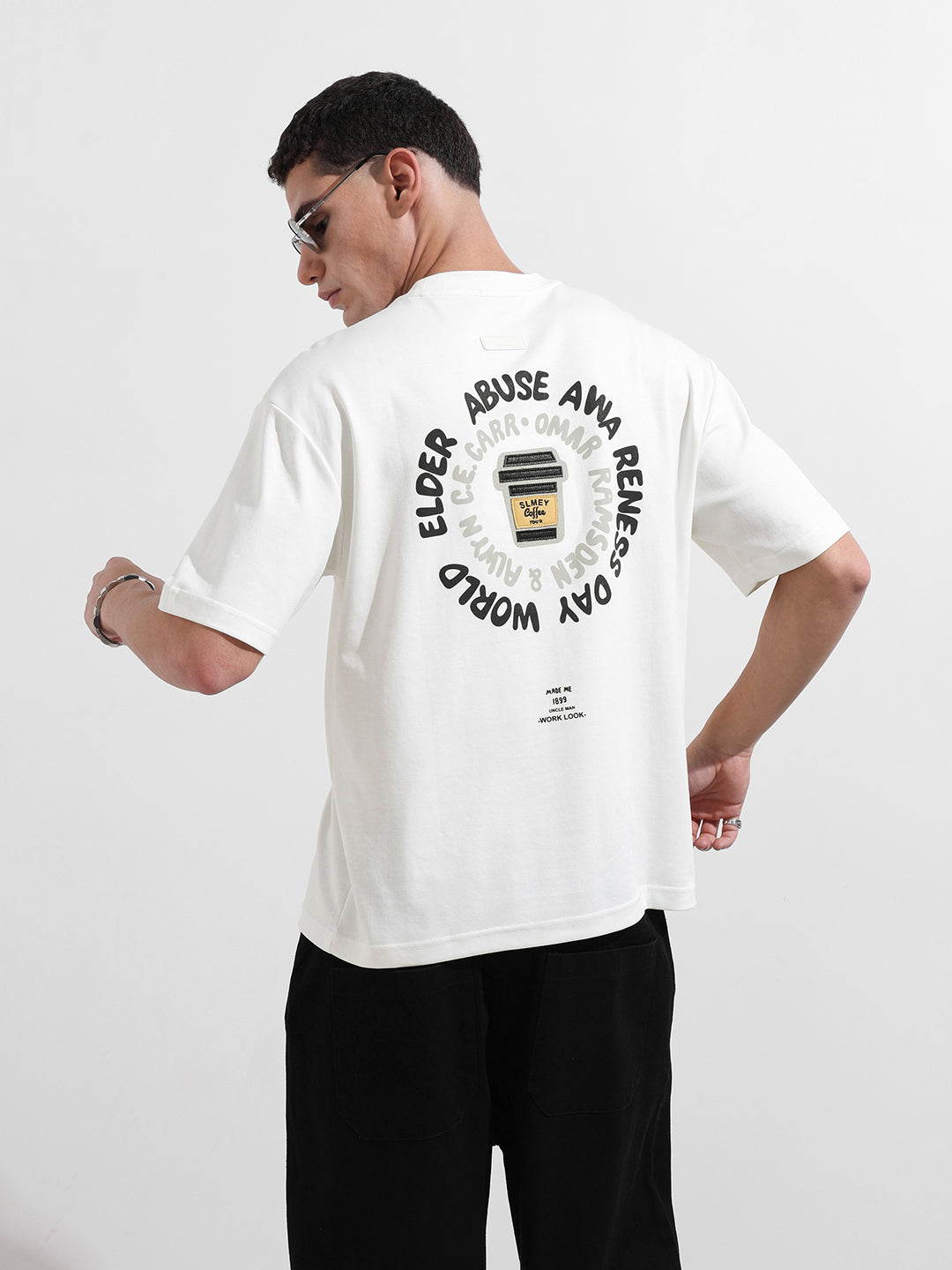 Men's White Relaxed Fit Printed Street Wear T-Shirt