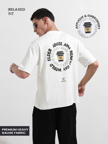 Men's White Relaxed Fit Printed Street Wear T-Shirt