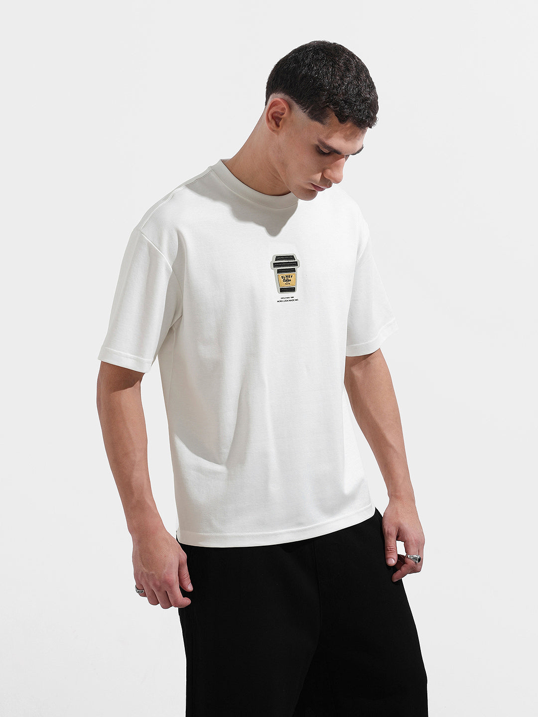 Men's White Relaxed Fit Printed Street Wear T-Shirt