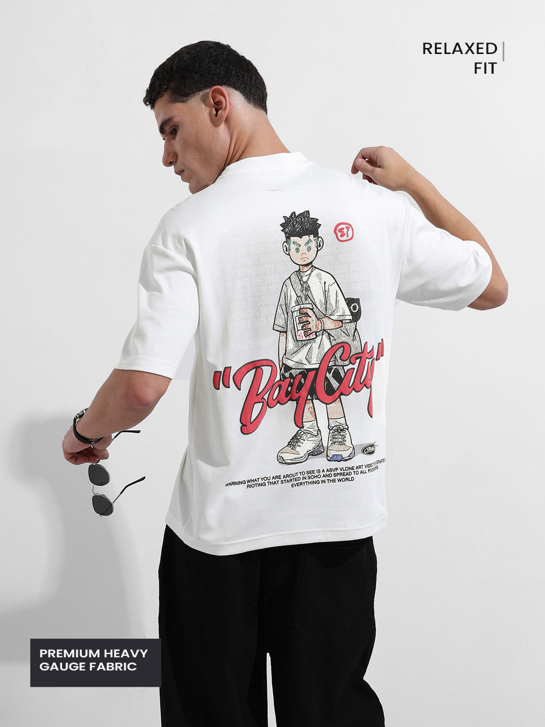 Men's White Relaxed Fit Embroided Street Wear T-Shirt
