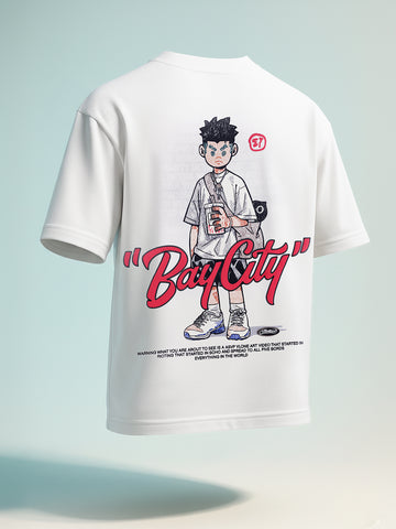 Men's White Relaxed Fit Embroided 240 GSM Street Wear T-Shirt