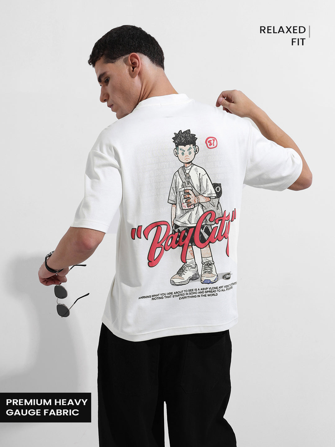 Men's White Relaxed Fit Embroided Street Wear T-Shirt