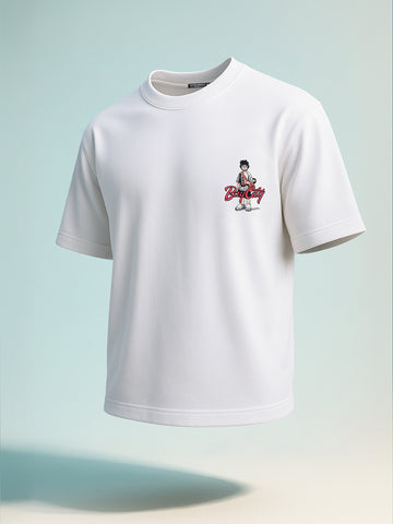 Men's White Relaxed Fit Embroided 240 GSM Street Wear T-Shirt
