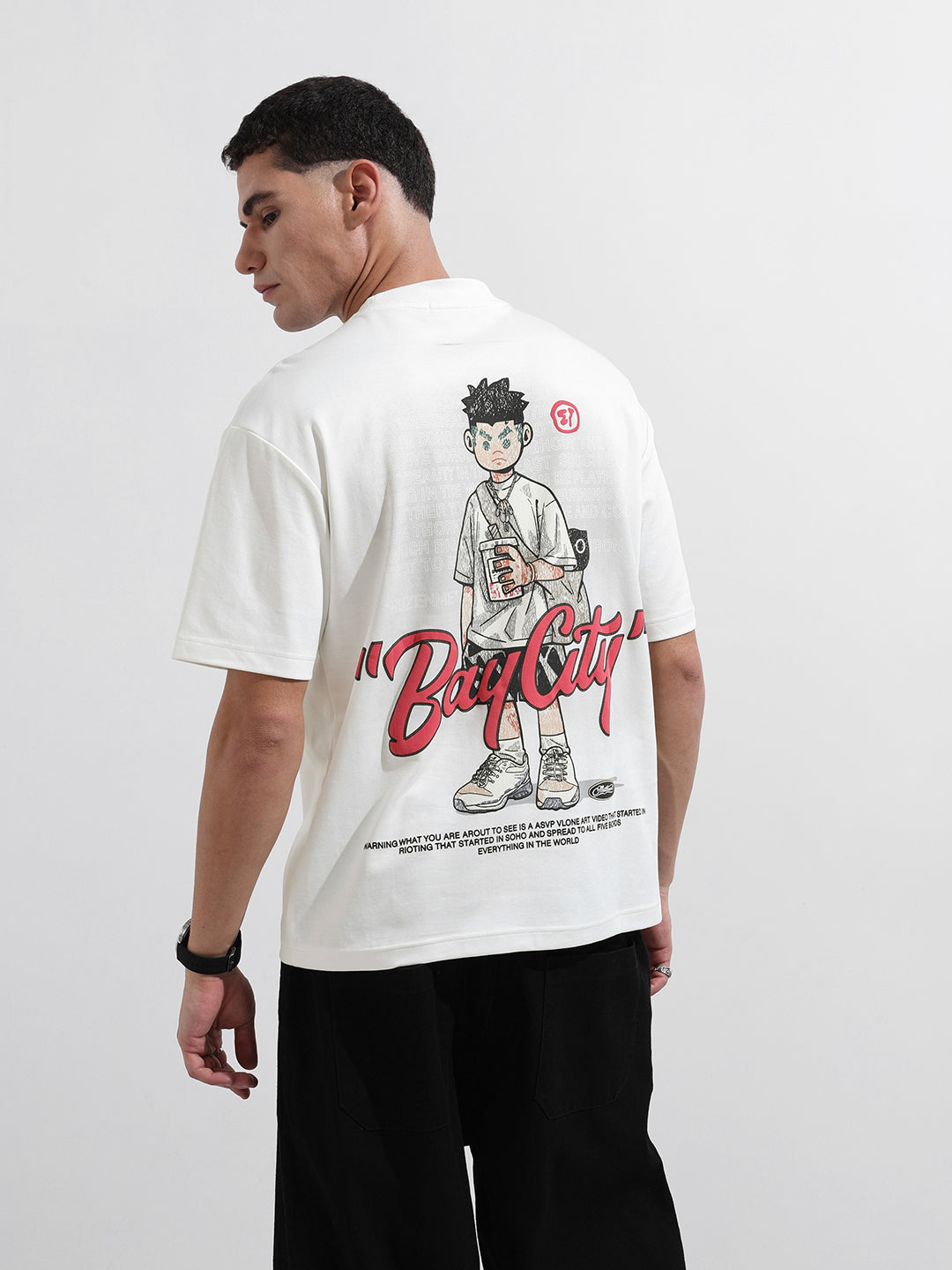 Men's White Relaxed Fit Embroided Street Wear T-Shirt