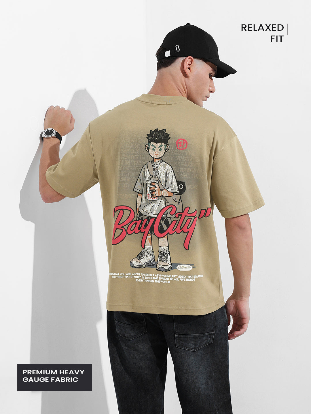 Men's Green Relaxed Fit Embroided Street Wear T-Shirt