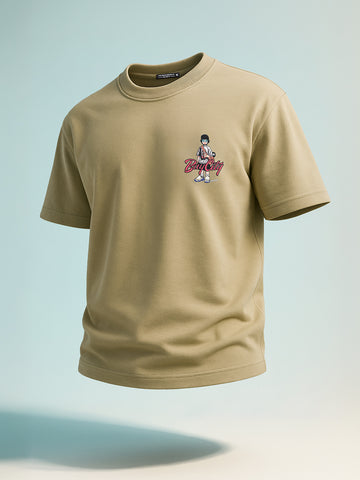 Men's Green Relaxed Fit Embroided 240 GSM Street Wear T-Shirt