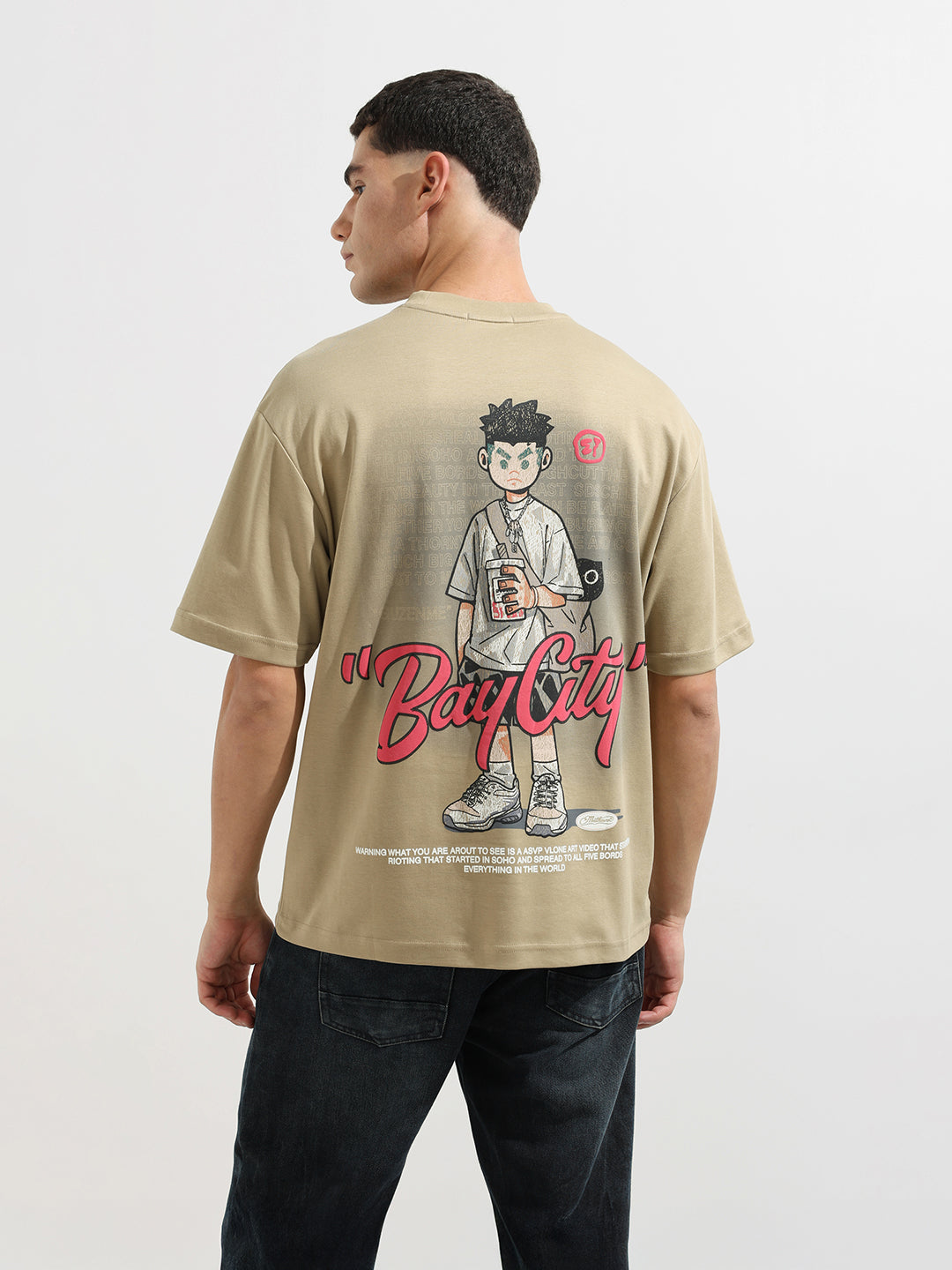 Men's Green Relaxed Fit Embroided Street Wear T-Shirt
