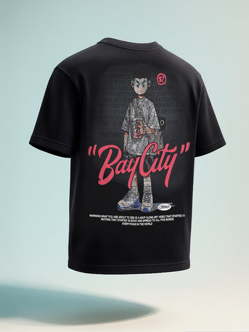 Men's Black Relaxed Fit Embroided 240 GSM Street Wear T-Shirt