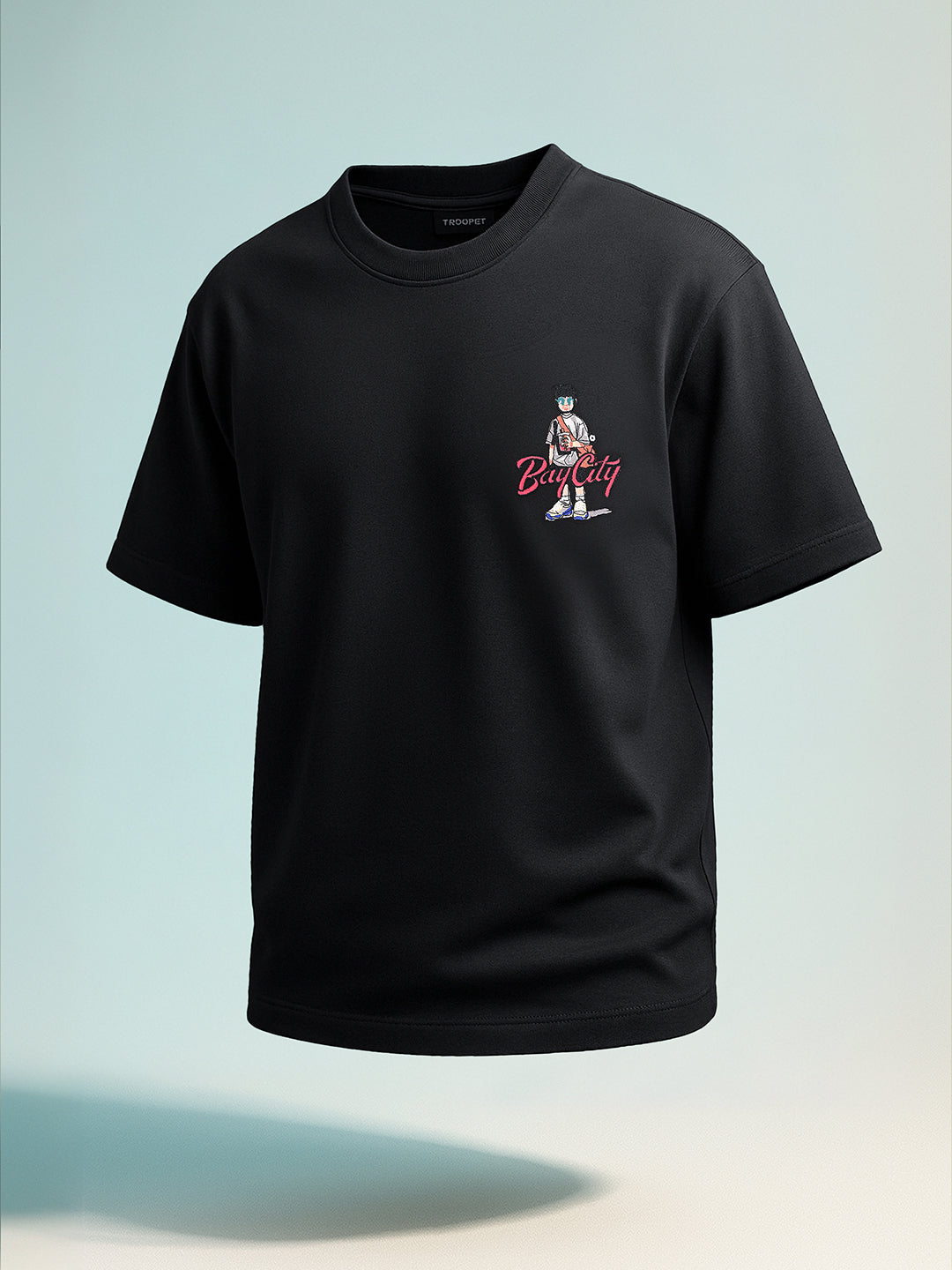 Men's Black Relaxed Fit Embroided 240 GSM Street Wear T-Shirt