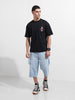 Men's Black Relaxed Fit Embroided 240 GSM Street Wear T-Shirt