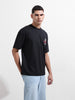 Men's Black Relaxed Fit Embroided Street Wear T-Shirt