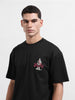 Men's Black Relaxed Fit Embroided Street Wear T-Shirt
