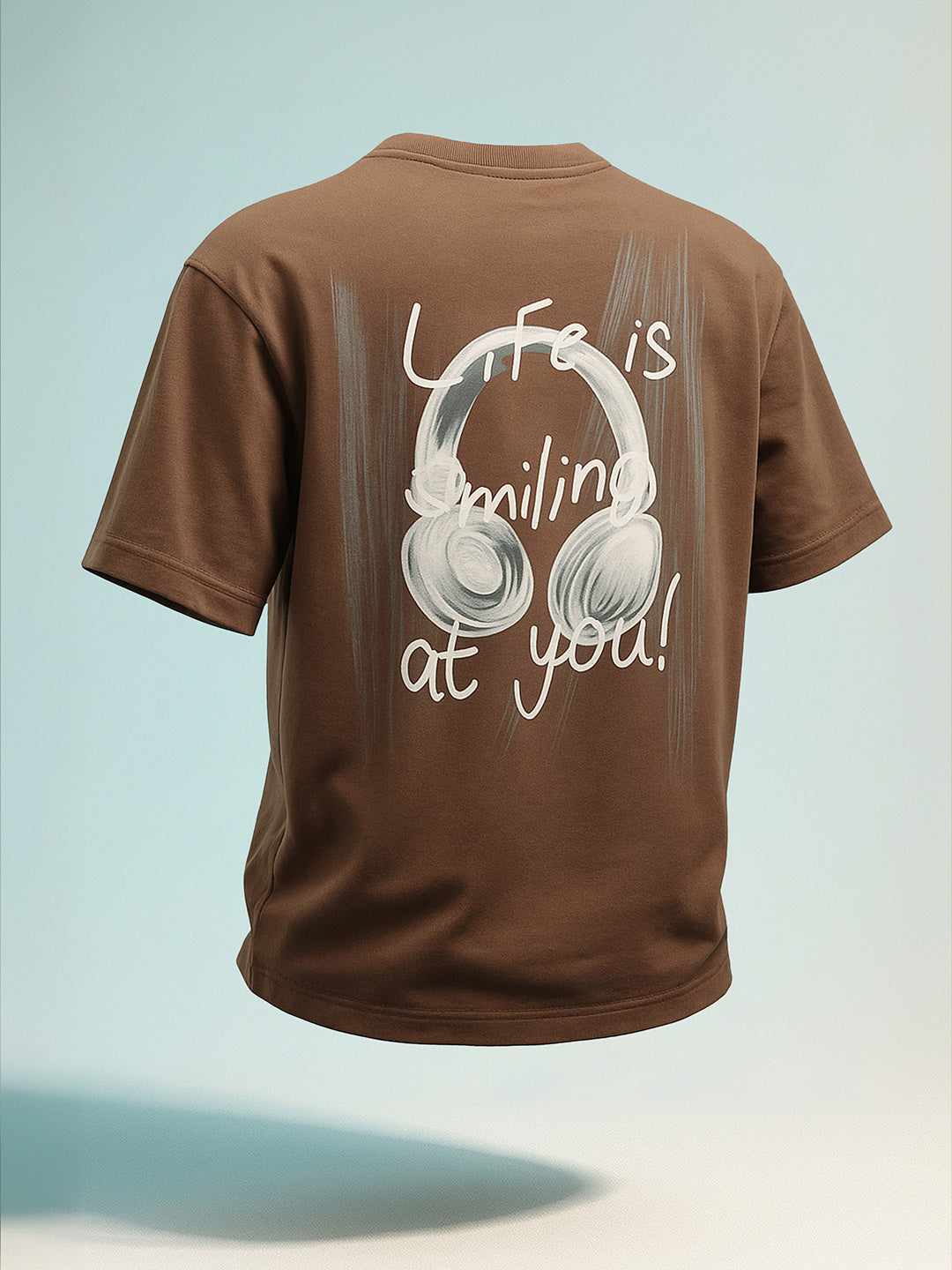 Men's Brown Relaxed Fit Graphic Printed 240 GSM Street Wear T-Shirt