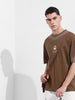 Men's Brown Relaxed Fit Graphic Street Wear T-Shirt