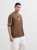 Men's Brown Relaxed Fit Graphic Street Wear T-Shirt