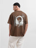 Men's Brown Relaxed Fit Graphic Street Wear T-Shirt