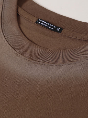 Men's Brown Relaxed Fit Graphic Street Wear T-Shirt
