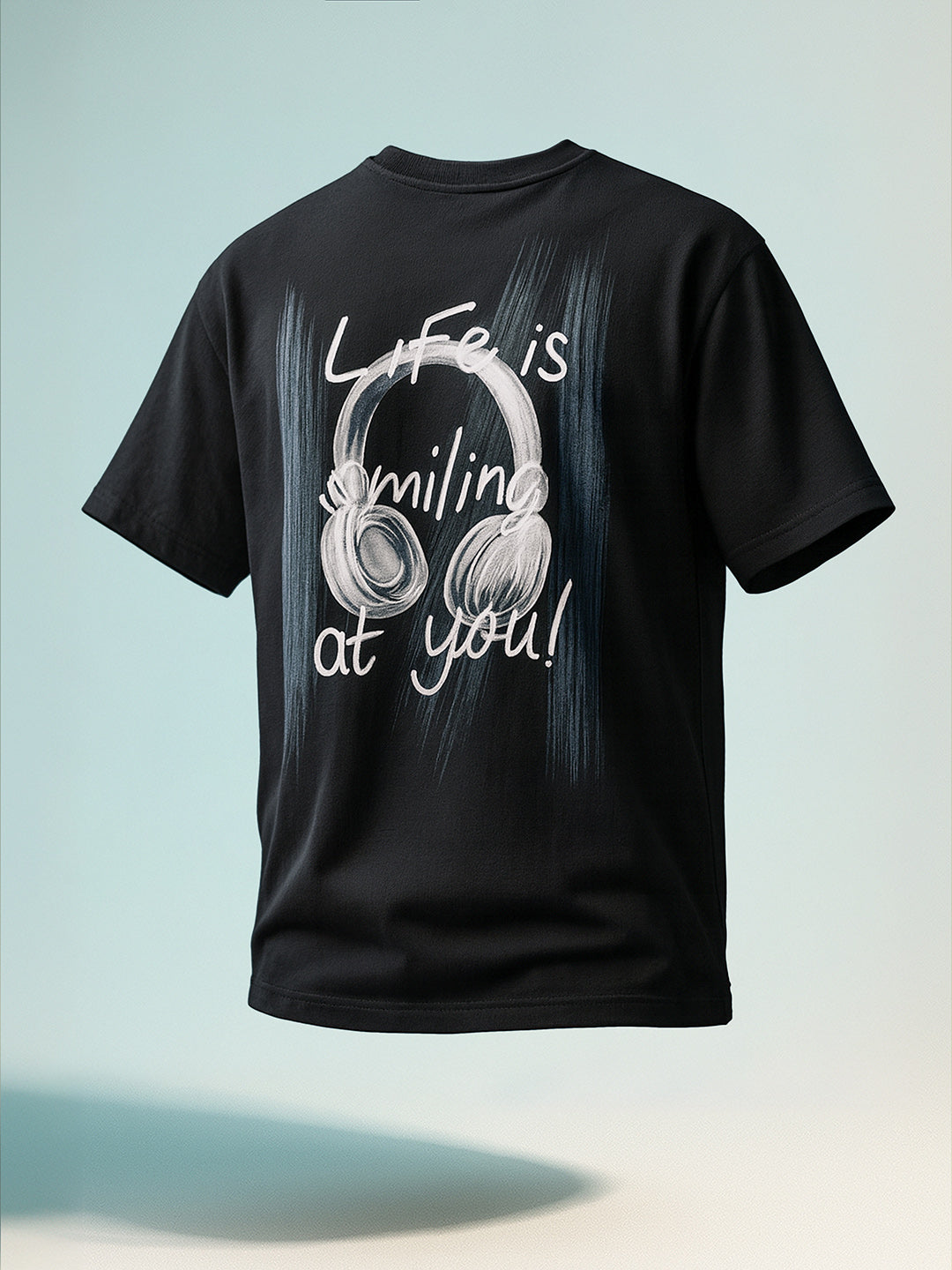 Men's Black Relaxed Fit Graphic Printed 240 GSM Street Wear T-Shirt