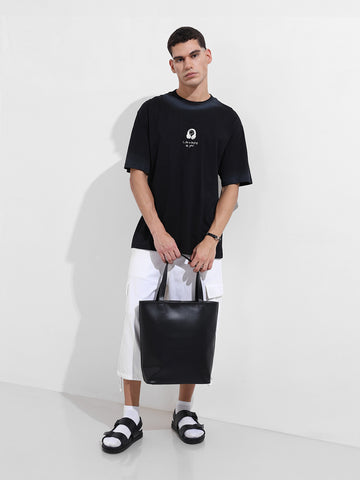 Men's Black Relaxed Fit Graphic Street Wear T-Shirt